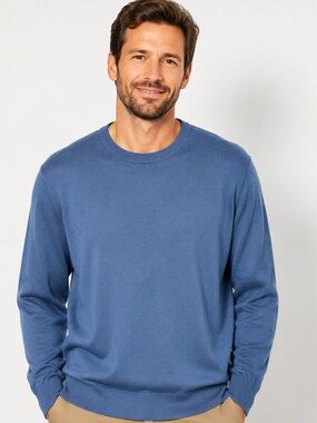 Country Trader Men’s Large Blue 100% Lambswool Crewneck Sweater Vintage Classic